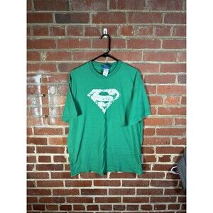 VINTAGE Y2K DC Comics Superman Shirt Green/White Short Sleeve Logo Adult XL